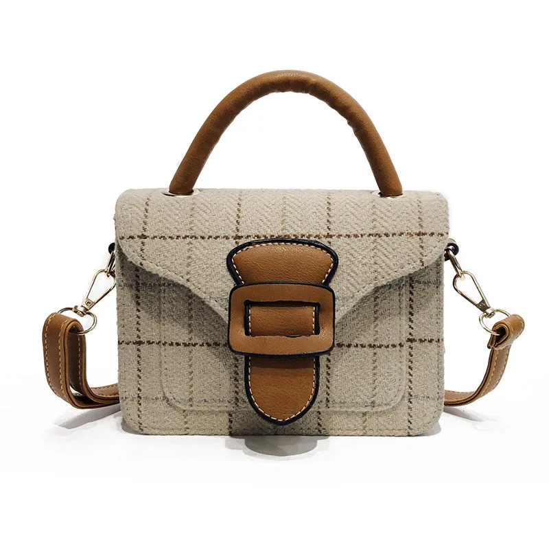

Lisse Autumn and winter New Arrvial Women Messenger Bag Fashion wool women handbag Khaki brown brand lattice Female bag