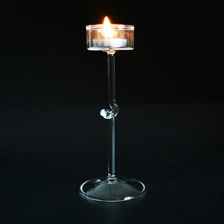 

1PC 2016 Newest Romantic Transparent High Foot Shape Glass Candle Holder Wedding Home Decor With One Candle JY 1182