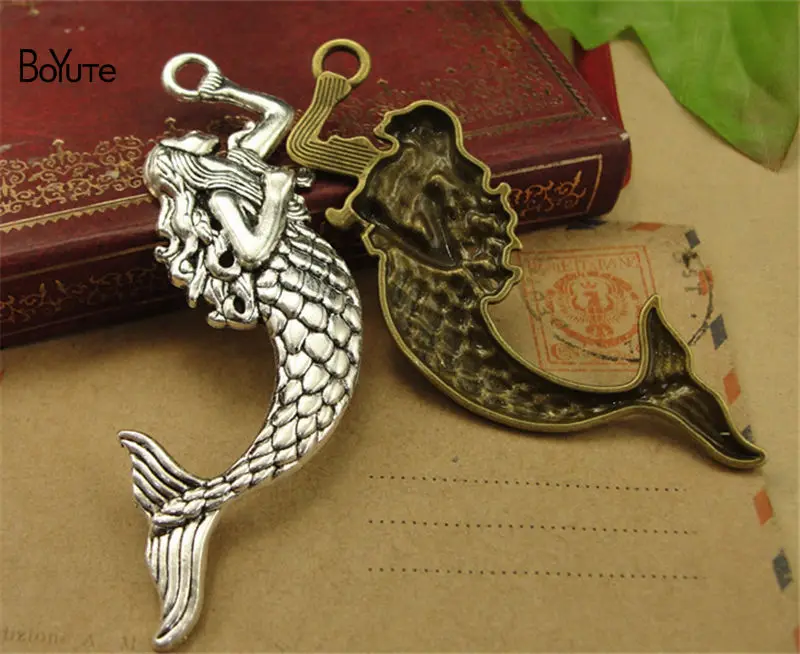 BoYuTe (30 PiecesLot) Antique Bronze Silver Mermaid Pendant Charms Diy Hand Made Jewelry Accessories (2)