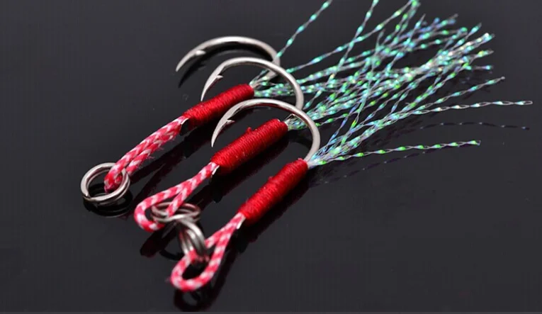 

20pcs 10#-18# Fishing Hook Barbed Fishhooks Assist Rig Feather Bait Hooks with Line & Ring Sea Ice River Saltwater Freshwater
