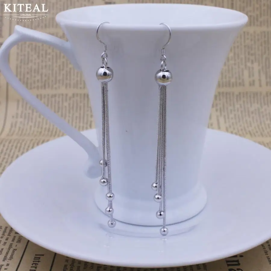 

New korean fashion 925 Jewelry Silver Bridal Beads Long Tassel Drop Earrings For Women earing S-E62