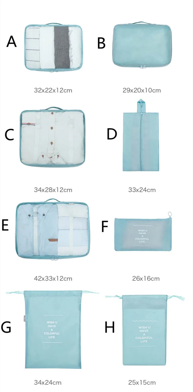 8pcs/set Portable Closet Organizer For Travel Waterproof Polyester Storage Bag Suit Luggage Cloth Cosmetic Shoe Organizer Bag