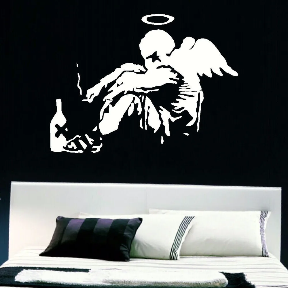 

LARGE BANKSY FALLEN ANGEL BEDROOM GIANT VINYL WALL ART MURAL STICKER TRANSFER DECAL DOOR WINDOW STENCIL MURAL