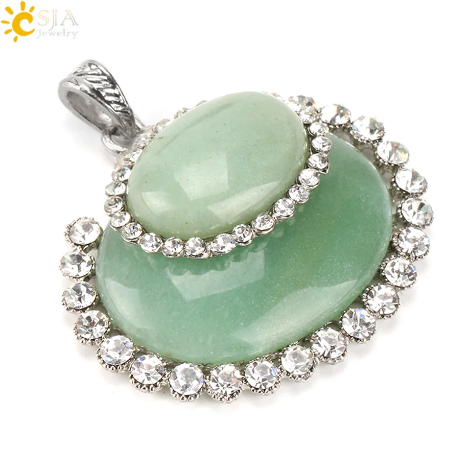 

CSJA Spring OL Elegant Women Jewelry 2 Size Egg Shape Overlap Real Natural Stone with Zircon Beads Border Pendant Necklace E488