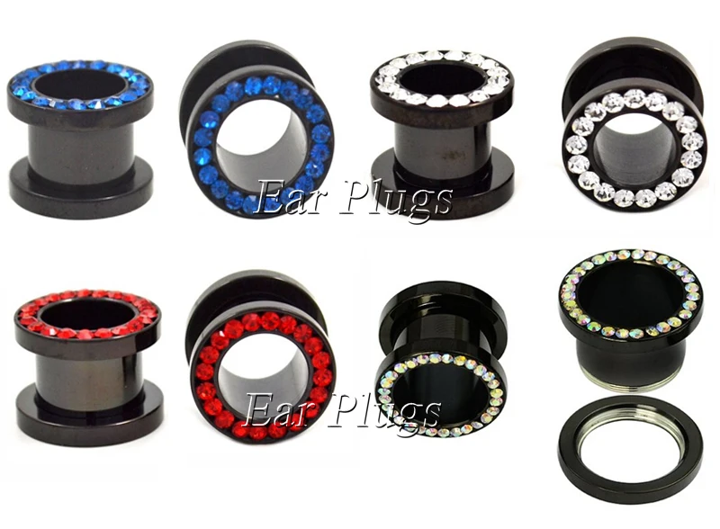 Wholesale 80pcs CZ Gem Rhinestones Rim Steel Anodized Black Ear Flesh