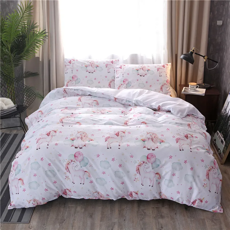 

Unicorn Polyester Cotton Bedding Sets Queen King Size Cartoon Black White Duvet Cover Quilt Cover Pillowcase 2PCS/3PCS Bed Linen