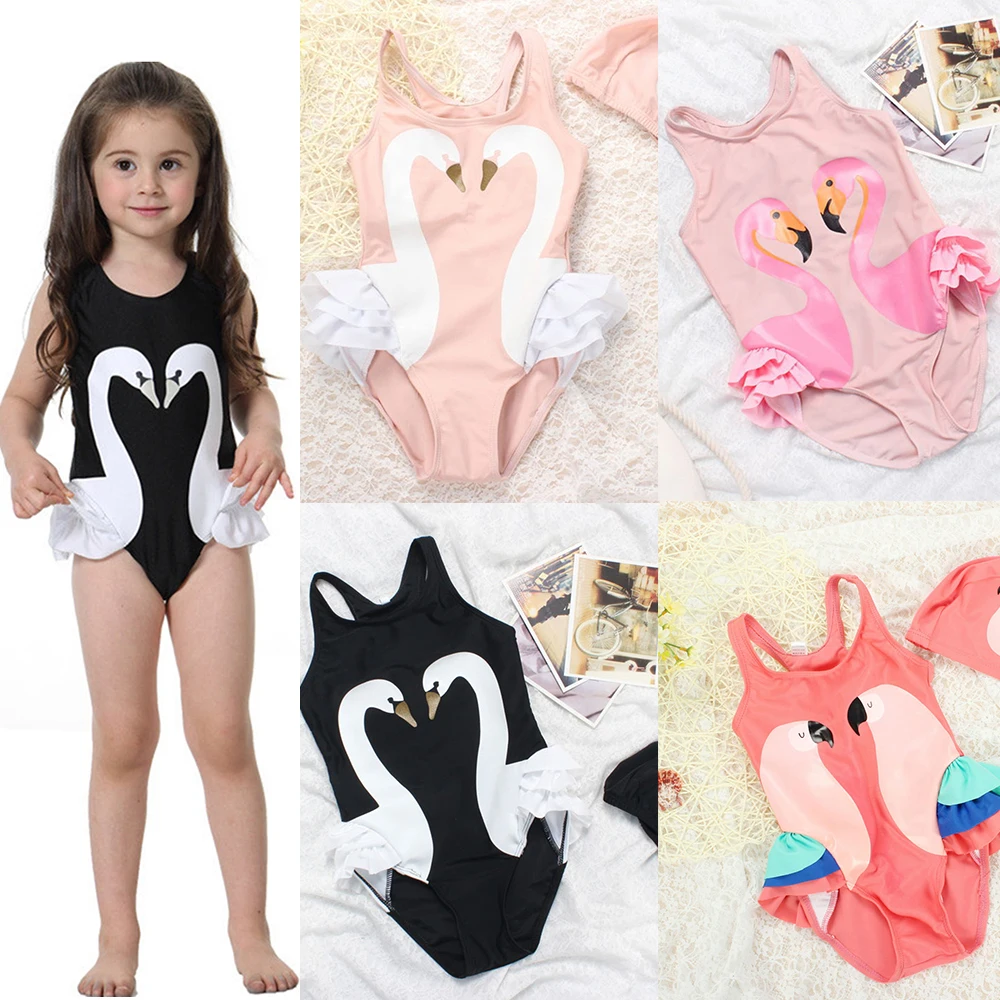 Милый Цельный Детский купальник бикини для девочек с шапочкой для плавания с рисунком Фламинго; детский купальный костюм для маленьких девочек