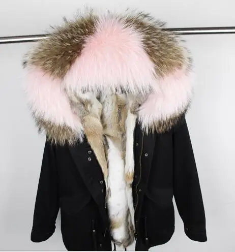 Зимние jacket2019 Модные женские армейский зеленый воротник из меха енота, куртка-парка с капюшоном, верхняя одежда Съемная подкладка из кроличьего меха - Цвет: color 12