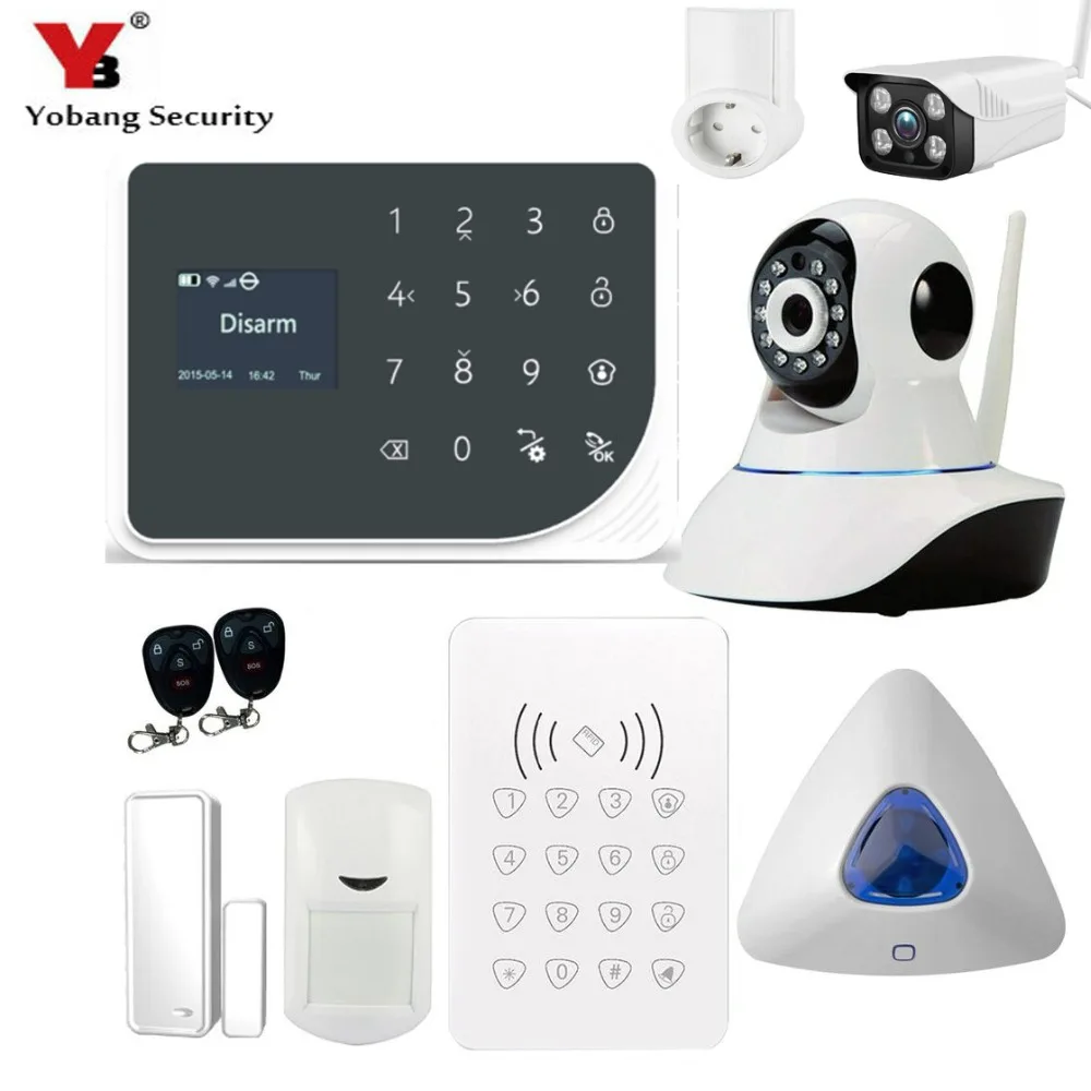 

YoBang Security WIFI GSM Burglar Alarm System Touch Keyboard Indoor Outdoor Video IP Camera Smart Socket Protection Household