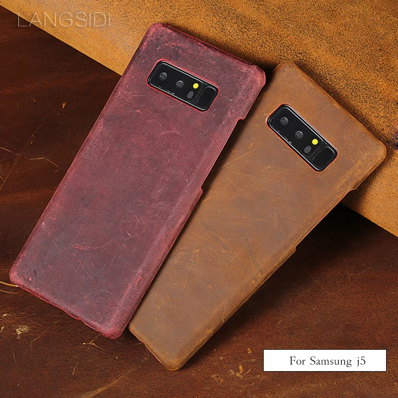 

wangcangli For Samsung Galaxy J5 case Luxury handmade cow leather back case phone case