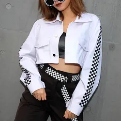 2019 Новая Осенняя куртка для женщин Harajuku Checkerboard куртка хлопковая хип-хоп Куртка Свободная короткая куртка винтажная белая куртка женская