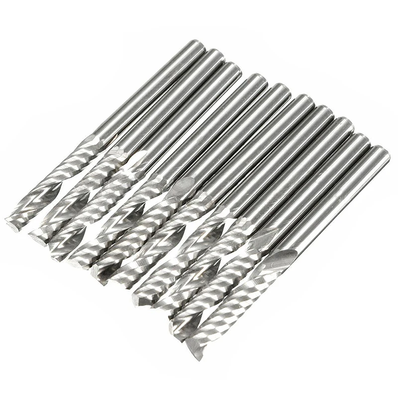

10X 1/8 inch Carbide Flat Nose End Mill CNC Router Bits 1-Flute Spiral 17mm