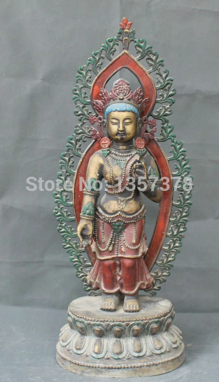 

shitou 00595 24" Tibet Buddhism Bronze Painting stand Kwan-yin Guan Yin Boddhisattva Statue discount 30% (C0324)