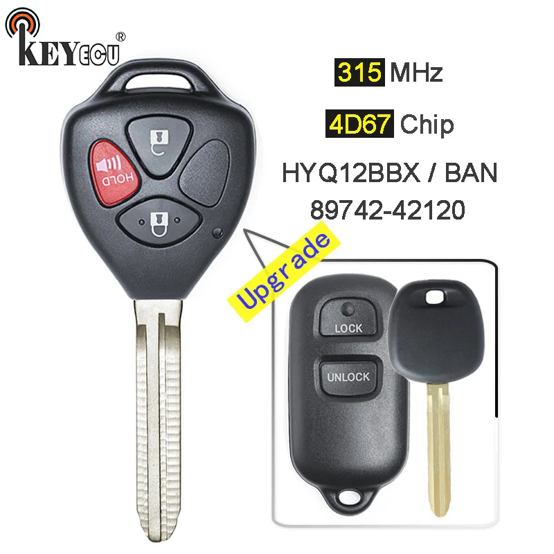 

KEYECU 315MHz 4D67 Chip FCC: HYQ12BBX HYQ12BAN Upgraded Flip 2+1 3 Button Remote Key Fob for Toyota Celica Echo FJ Cruiser Prius