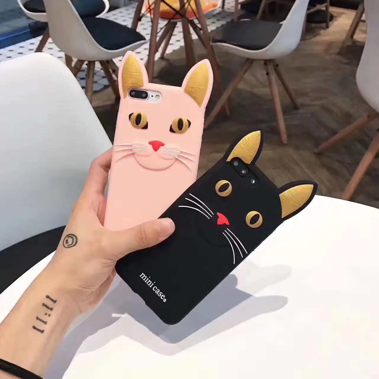 New 3D Cartoon Long Ears Cat Pattern Case Shell Cover for Apple iPhone 6 6S Black Pink for