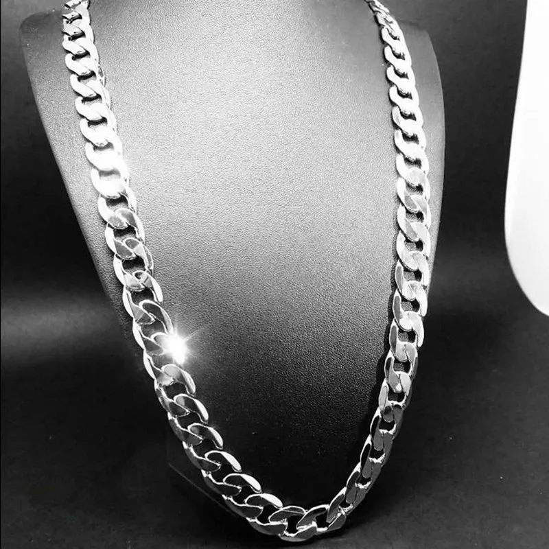 

Hot Solid White Gold Filled Cuban Chain Necklace 24" 10mm Thick Mens Jewelry