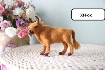 

small cute real life yellow cattle model plastic&furs simulation standing cattle doll gift about 15x11x5cm xf1899