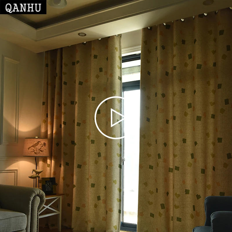 

QANHU Hot Sale summer High Shading geometry Cube Pattern Curtains Pretty for Living Room&Bedroom Kitchen Free shipping