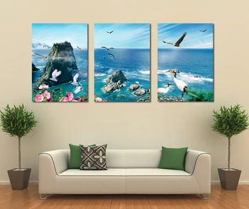 

2017 New Arrival Beautiful Seaside 3 Panel Combinated Canvas Painting Quadri Da Parete Unframed Modern Sea Landscape Paintings