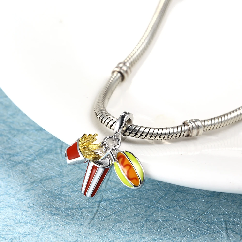 RainMarch Fits Pandora Charms Bracelet Original 925 Silver Beads French Fries Cola Bread Pendant Women Jewelry Making Wholesale (4)