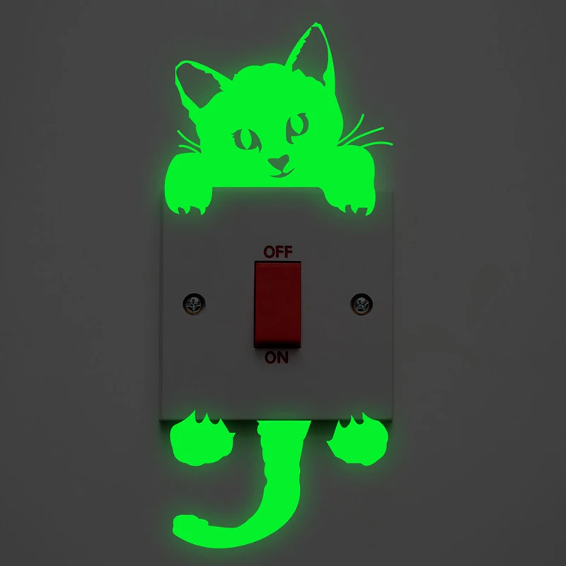 

Funny Cat Switch Luminous Stickers Home Decor Living Room Cartoon Glow In The Dark Animals Fluorescent Mural Wall Art DIY Decals