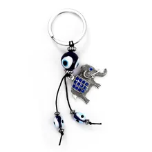 

2019 New Fashion evil eye Elephant Key Chain trendy metal blue evil eye elephant Key Chain Pendant For Woman Man Pendant Gift