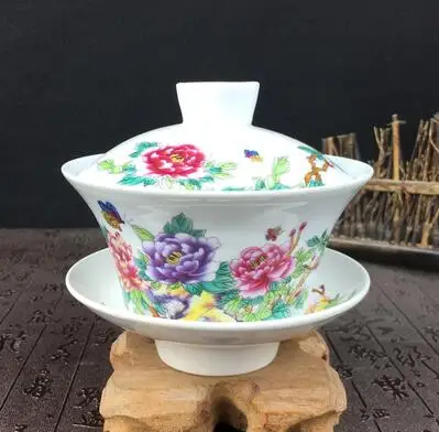 Высокая емкость китайский ручной росписью чайный набор элегантный Gaiwan 300 мл керамические пиалы для чая крышка соусница для тарелки глазурь кунг-фу чайная чашка - Цвет: 01