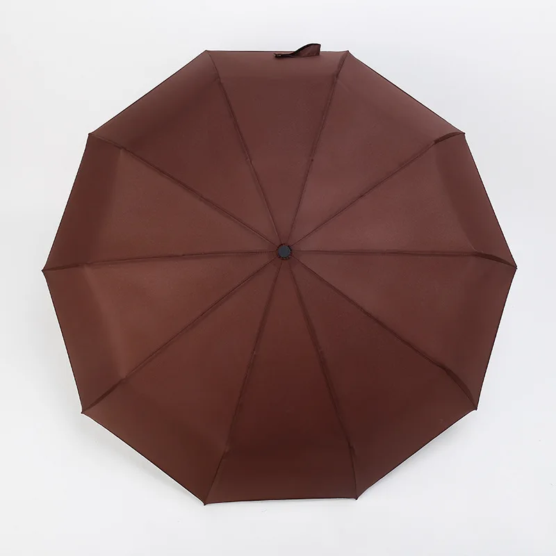 10 ребер полностью автоматический мужской коммерческий компактный большой прочный каркас ветрозащитный Нежный черный три складные зонты дождевик - Цвет: coffee
