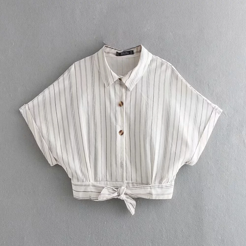 

Striped Shirt Summer Women Slim Cotton Batwing Sleeve Blouses Casual Female Loose Short Shirts Spring Ladies Tops Shirt