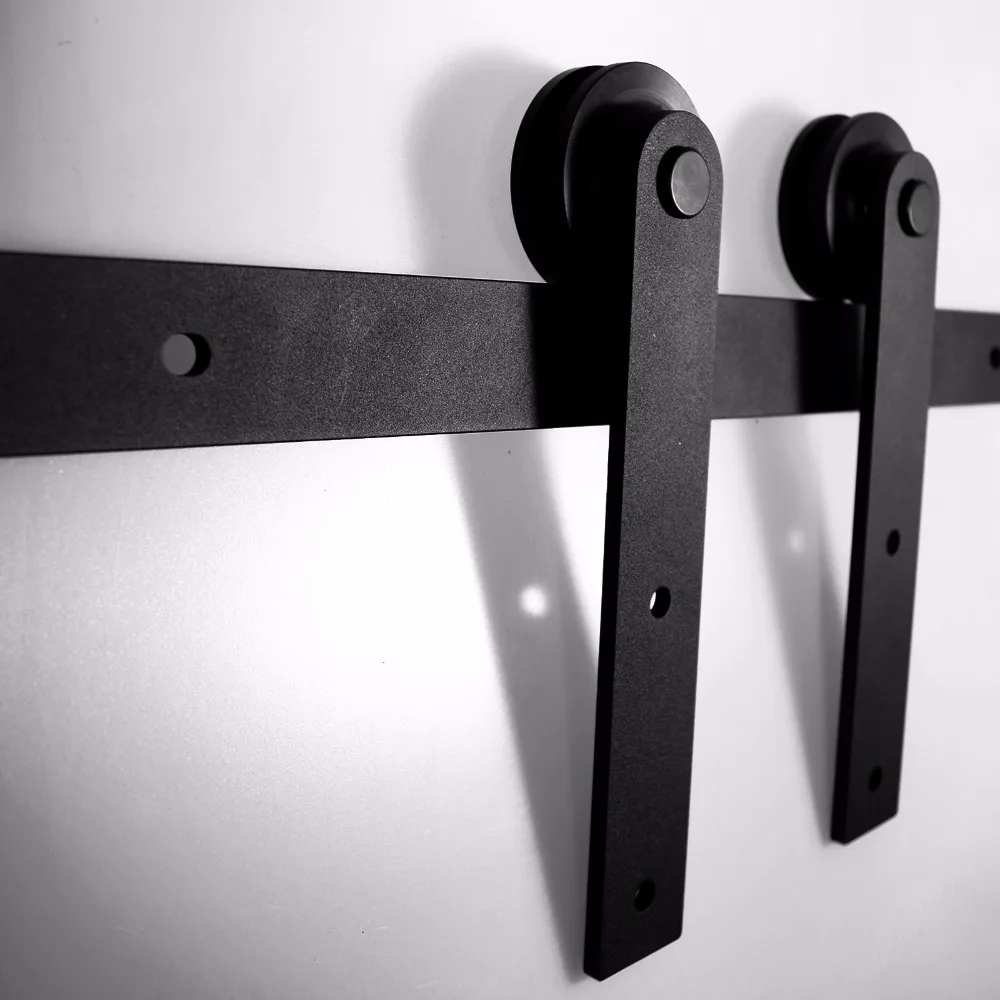 LWZH Country Style 16FT/18FT/20FT Sliding Wood Barn Door Hardware Kit Black Steel I Shaped Rail Track Rollers for Single Door