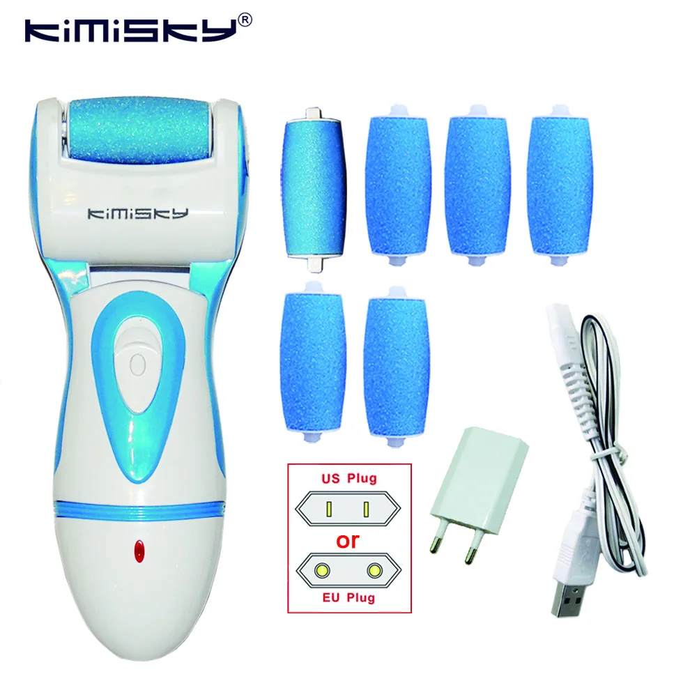 Ferramenta de Cuidados com os Pés Kimisky Azul Recarregável Pedicure Cuidados Pessoais pé Esfoliante Elétrica Ferramentas 6 ps Cabeças Rolo 7 os pés pedicure cuidados pessoais pé esfoliante