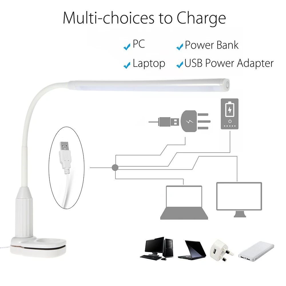 Настольная лампа с сенсорным сенсором USB, 24 светодиодный, 5 Вт, защита глаз, светодиодный, настольная лампа с плавной регулируемой яркостью