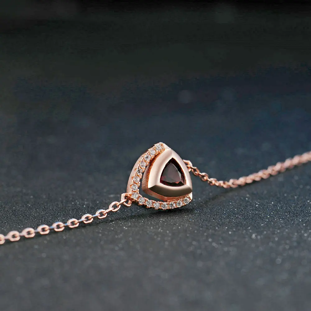 LAMOON Triangle Gemstone 5mm Garnet S925 Bracelets & Bangles 925 Sterling Silver Fine Jewelry Rose Gold Color For Women LMHI040