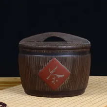 Ручной работы из натуральной фиолетовой глины банка для чая уплотнение Caddy с крышкой Имитация древесины баррель коробка/чайная посуда винтажный Декор ремесла