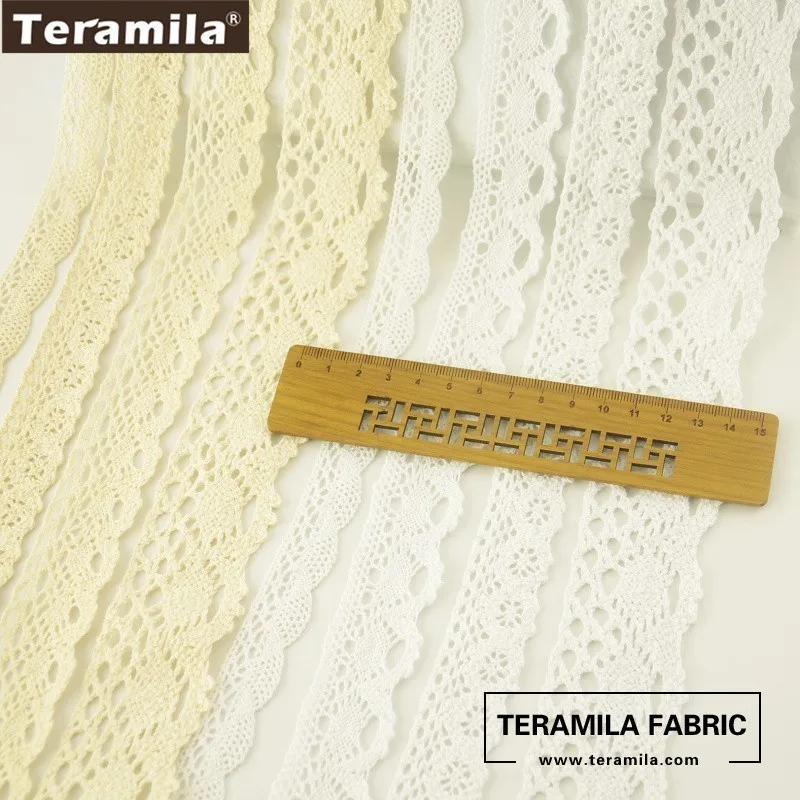 Teramila Cotton Lace Fabric White and Beige Color DIY Accessories Package Decoration Crafts Baby Clothing 2cm/2.5cm/3cm/4cm