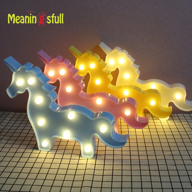

Meaningsfull Lovely 3D Unicorn Night Lights Plastic Marquee Sign baby Led Lamps For Kids Bedroom Party Home Decor Birthday Gifts