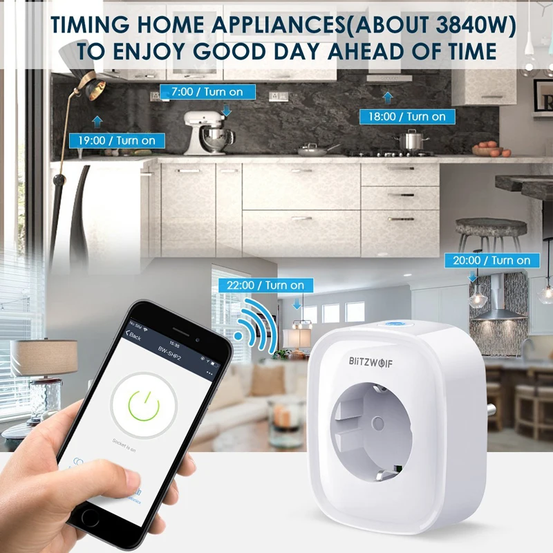BlitzWolf BW SHP2 WIFI умная розетка 220В 16А пульт дистанционного управления умный
