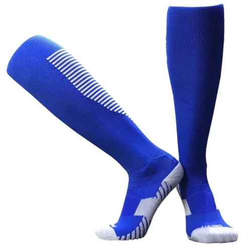 Футбольные носки для бега велосипеда альпинизма носки Длинные футбольные гетры поддержка ног стрейч Sox тонкие мужские выше колена высокие носок для бейсбола - Цвет: blue with white