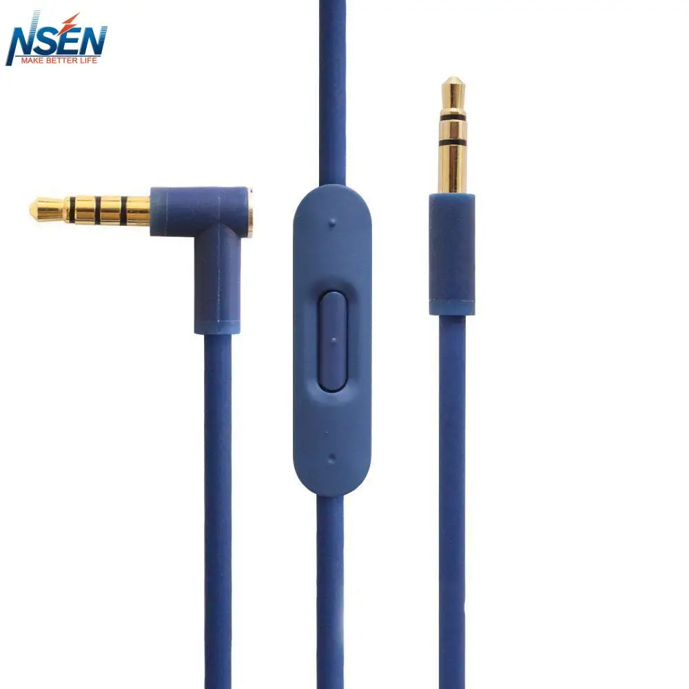 Replacement Audio Cable with Inline Remote Microphone for Beats Solo HD Studio Pro Detox Wireless Studio 2.0 Headphones (Blue)