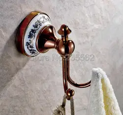 Мода Golden Rose латунь фарфор База Аксессуары для ванной Крючки одежда Полотенца крючок вешалки и двойной Крючки для халатов lba384