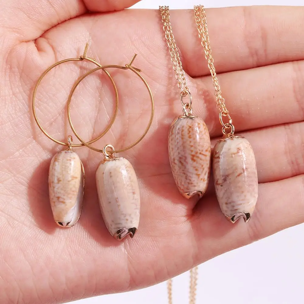 Shell набор украшений для женщин натуральное золото ожерелье набор серег-колец пляж Бохо вечерние ювелирные изделия подарок Прямая поставка