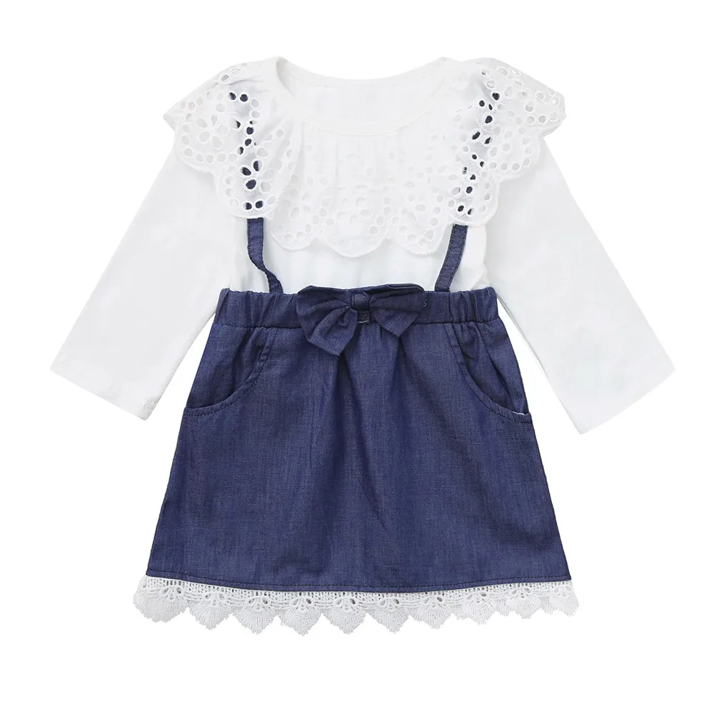 Летнее хлопковое кружевное лоскутное платье с длинными рукавами для маленьких девочек детская одежда детские платья принцессы повседневная одежда - Цвет: White