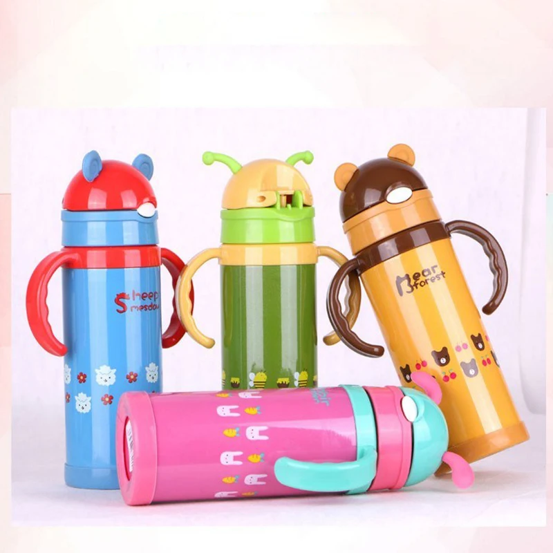 300ml Kids Vacuum Flasks With Silicone Straw Stainless Steel Children