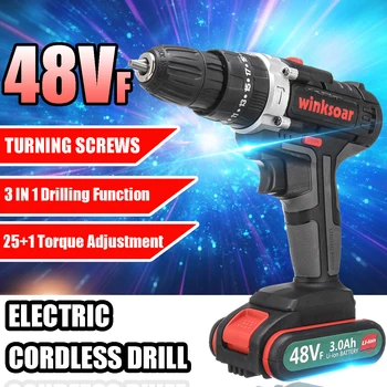 

2-speed 48VF Cordless Electric Screwdriver Impact Drill 25+1 Torque Rechargeable Battery Electric Drill parafusadeira a bateria