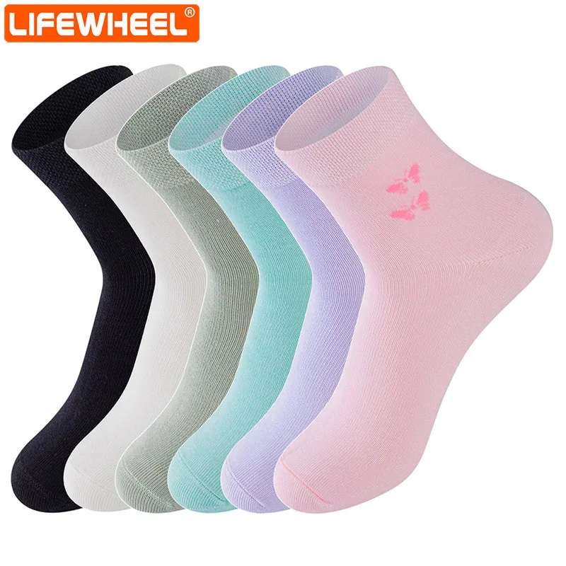 

LifeWheel Women Socks Bamboo Casual Long Socks Fashion Cute Girl Athletic Gift Spring Summer Butterfly Sock 6 Pairs