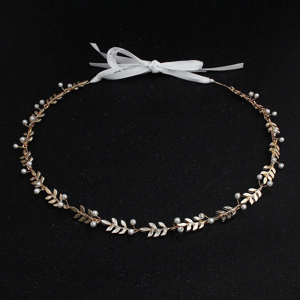 SOCCI невесты ювелирные изделия ручной работы из золотого сплава Листья жемчуг свадебный ободок аксессуары для волос для женщин