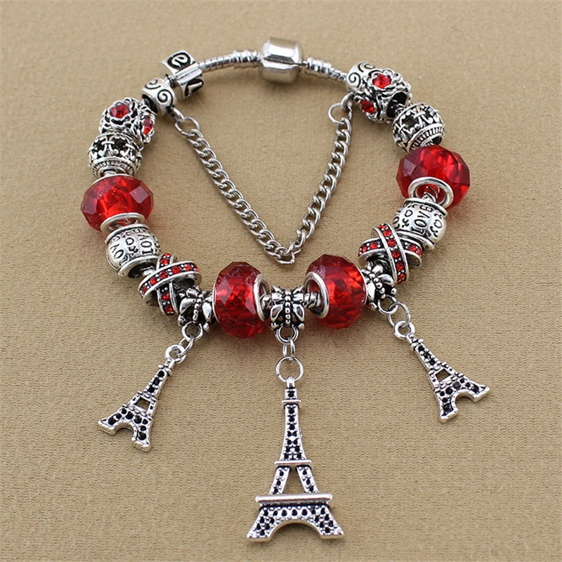 2019 Silver Plated Retro Eiffel Iron Crystal / Glass Beads Fashion Cute Elegant Charm Pan Bracelet Female Christmas Gifts | Украшения и