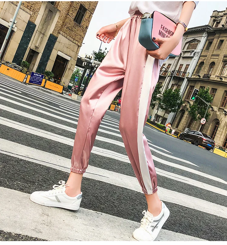 Arfreeker Harajuku Хип Хоп карго блестящие штаны для женщин уличный стиль Pantalon Femme Высокая талия Jogger Sweatpant розовый фиолетовый брюки