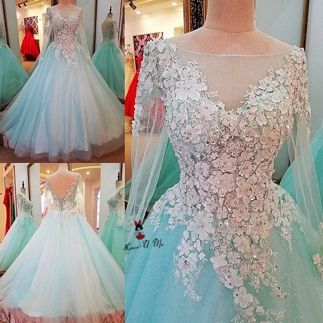 Long Sleeve Wedding Dresses with Turquoise