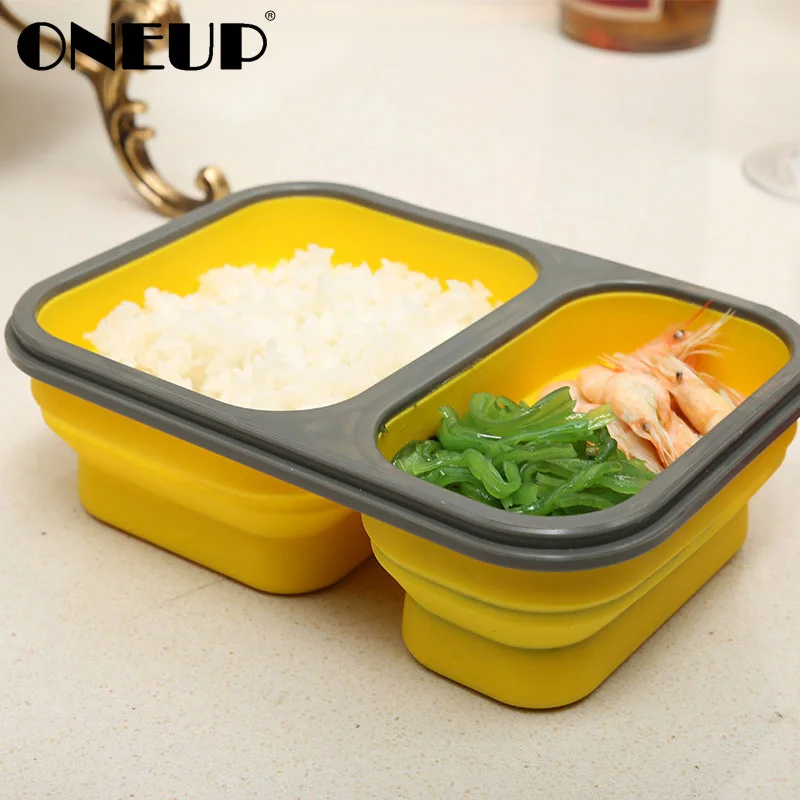 

ONEUP 2-core Food Grade Silicone Foldable Portable Lunch Box 900ml Microwave Oven Bowl FoldingLunch Bento Picnic Food Container